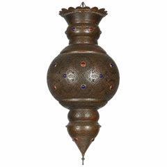 Moroccan Bronze Patina Chandelier, Hand-Hammered Moorish Design, 1940