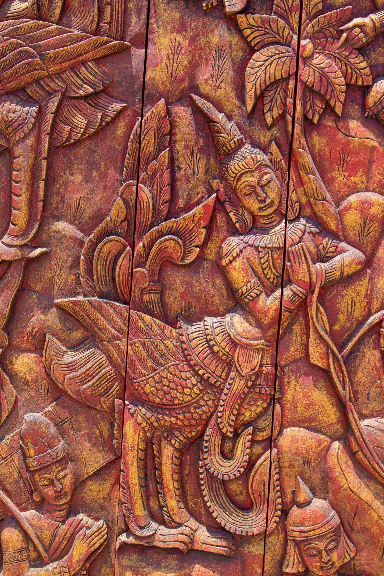 Antique Monumental Asian Hand-Carved Wooden Decorative Mural Panel 8ft For Sale 12