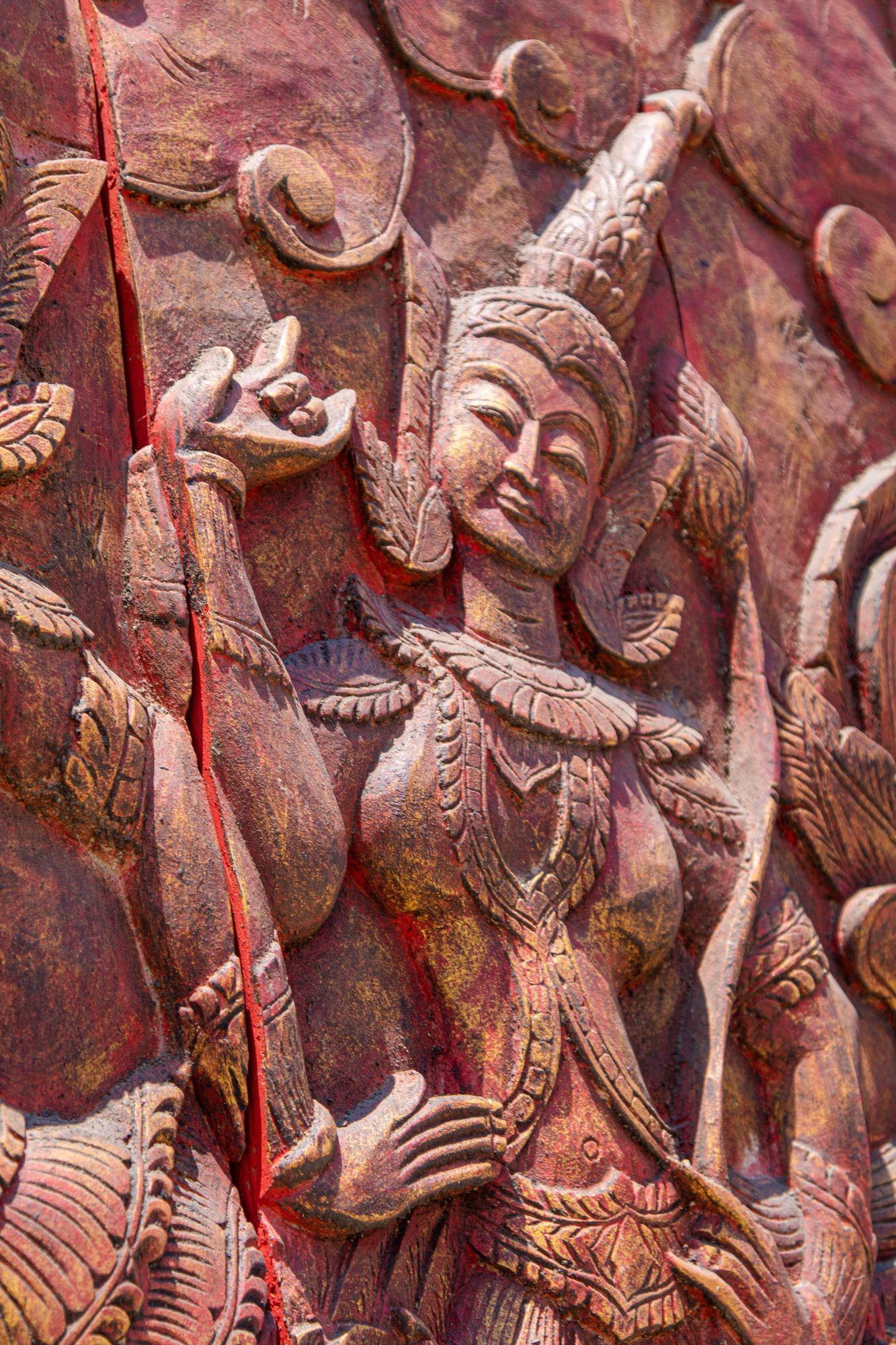 Antique Monumental Asian Hand-Carved Wooden Decorative Mural Panel 8ft For Sale 9