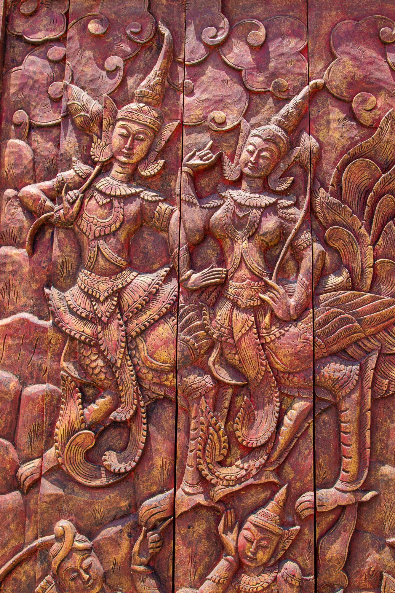 Antique Monumental Asian Hand-Carved Wooden Decorative Mural Panel 8ft For Sale 14