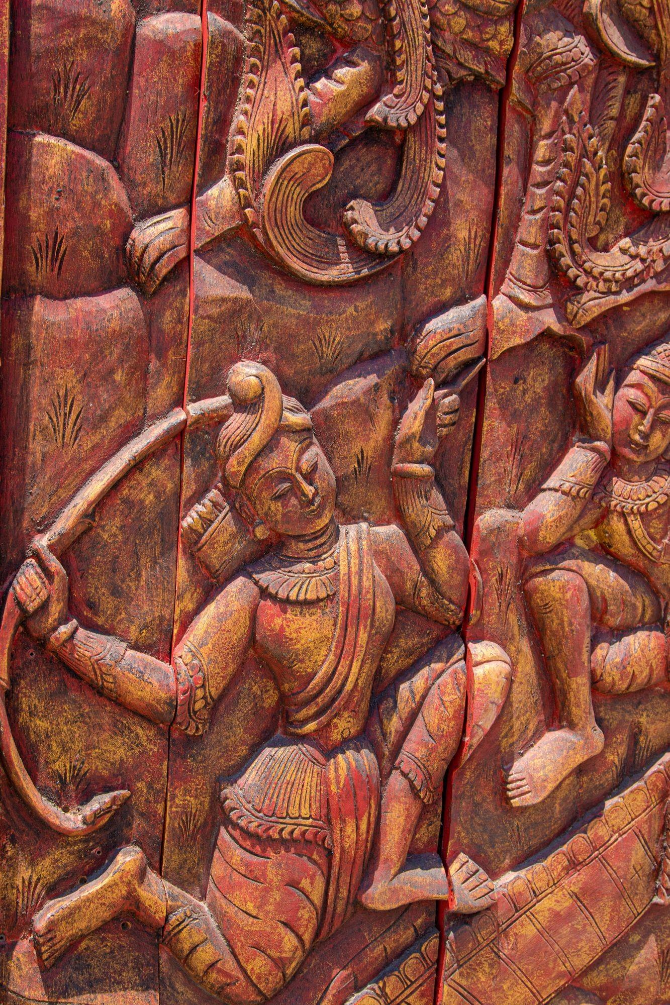 Antique Monumental Asian Hand-Carved Wooden Decorative Mural Panel 8ft For Sale 10