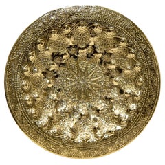 Islamic Persian Polished Brass Tray Collectible Metal Work Platter 10 inches D.