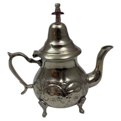 Vintage Moroccan Silver Plated Tea Pot, Handcrafted Islamic Style