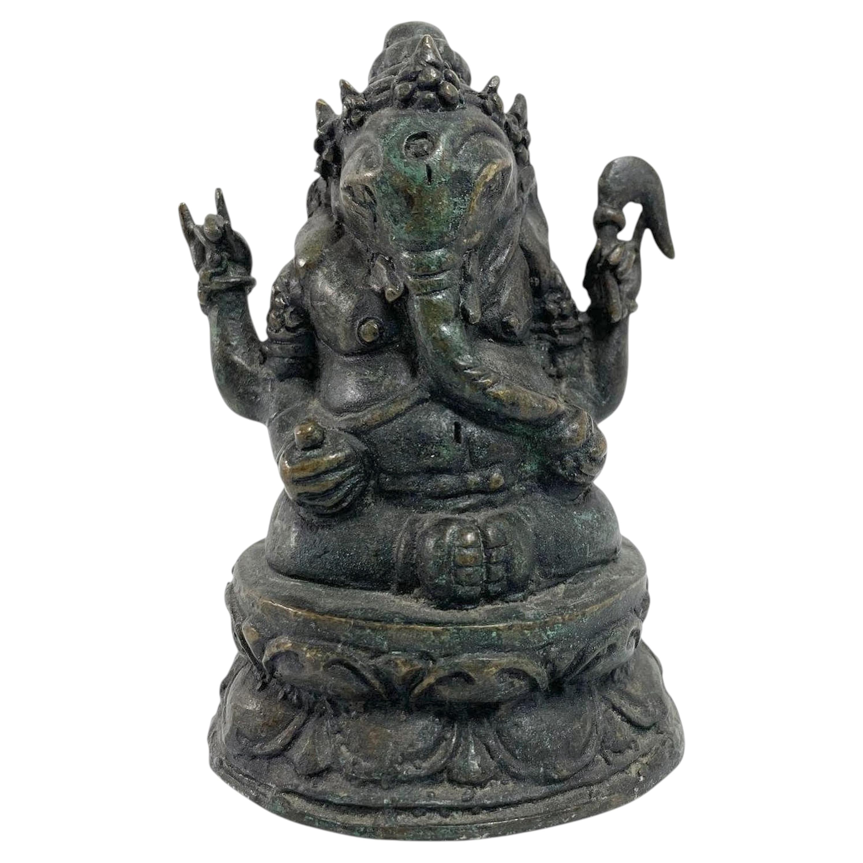 Bronzestatuenskulptur einer Ganesh-Indianer- oder Nepalesischen Hindu-Statue aus Bronze