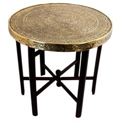 Moorish Islamic Brass Tray Table, Handcrafted in Spain, 1920s Design