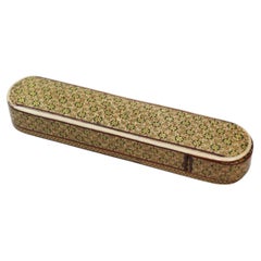 Boîte à stylos ancienne en bois de Khatam, motif islamique réalisé à la main, années 1930