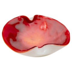 Vintage Venetian Murano Seguso Art Glass Cased Red and White Ashtray Italy 1960