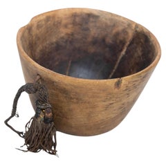 Antique Tribal Hand Carved African Wood Bowl Turkana KENYA with Leather Details
