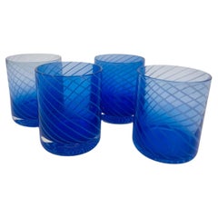 Set di 4 bicchieri da bere blu cobalto Spiral Lowball Italia anni '80