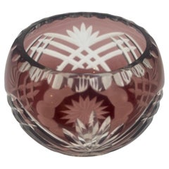 Vintage Bohemian Crystal Votive Candle Holder in Prune Color