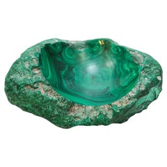 Cenicero vintage de malaquita Vide Poche Trinket Dish con detalles de remolinos verdes Años 60