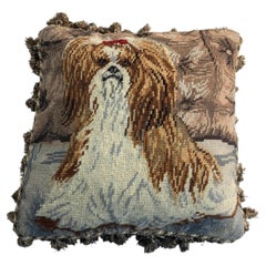 Vintage Throw Decorative Needlepoint Shih-Tzu Design Pillow