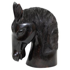 Sculptural Hand-Carved Wood Horse Head Equestrian Decor 1950's