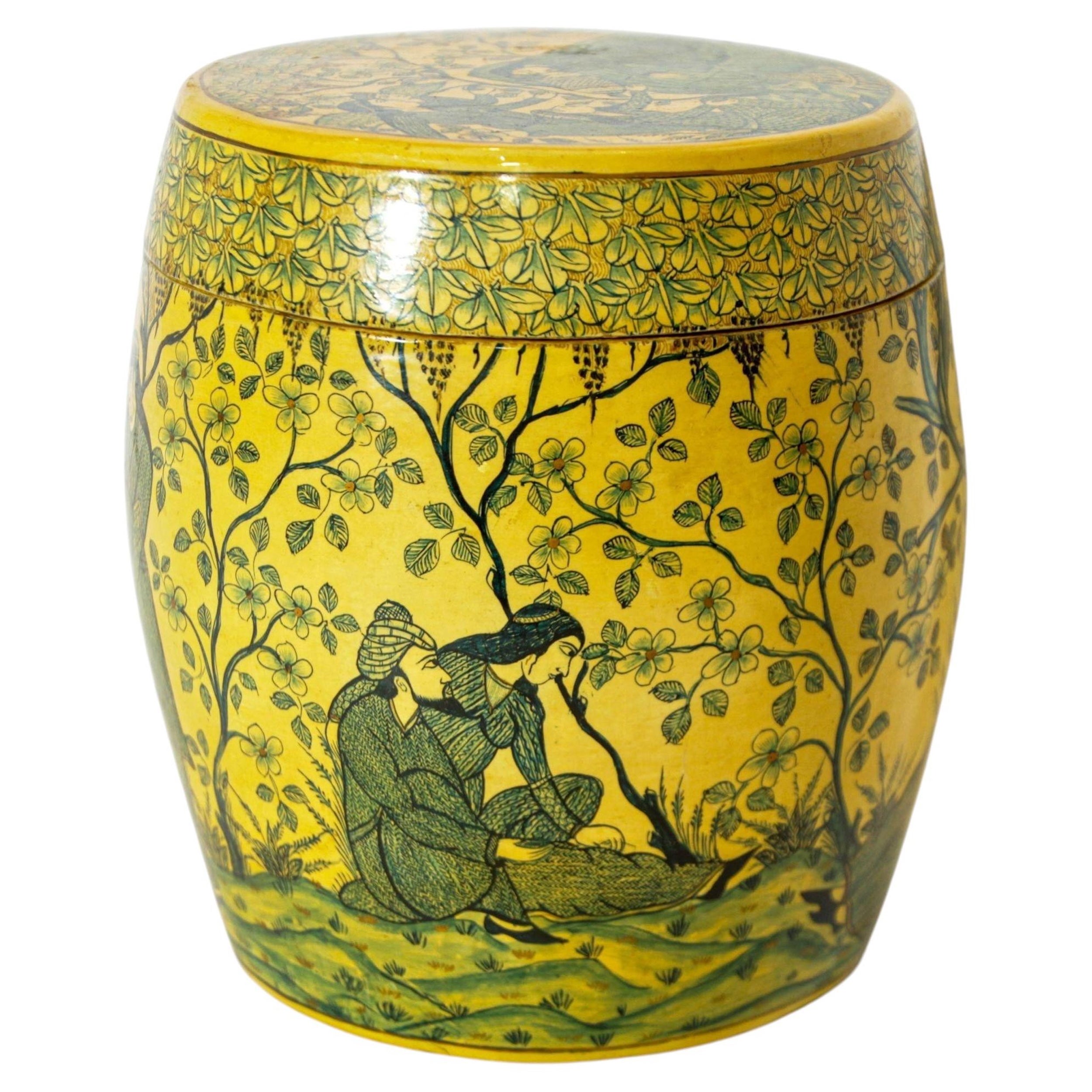 Handbemalte Papier Mache-Teedose/ Aufbewahrungsbox aus islamischem Kaschmir, 1950er Jahre im Angebot