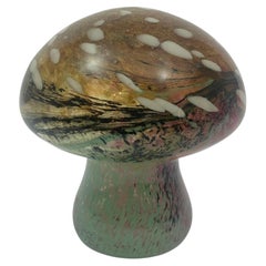 Murano Mushroom Toadstool Art Glass Paperweight Green Gold and Pink 1980s