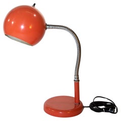 Petite Metal Desk Lamp Retro Orange Eyeball Light 1970s