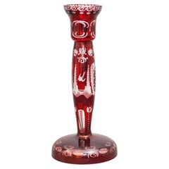 Egermann Böhmischer Kerzenständer aus klarem Kristallglas mit Rubinrotem Schliff, 1960er Jahre