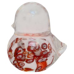 FM Konstglas Swedish Art Glass Crystal Bird Millefiori Paperweight 1970s