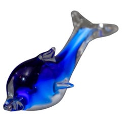 Handmade Murano Art Glass Dolphin Paperweight, Cobalt Blue, 1960