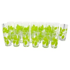 Green Leaf Organic Pattern Drinking Glasses Barware Tumblers Set of 26