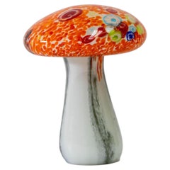 Murano Mushroom Toadstool Art Glass Paperweight Orange 1980s