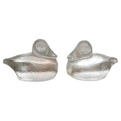 Vintage BLENKO USA Glass Duck Bookends a Pair from the 1980s