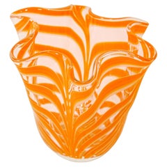 Italian Murano Venetian Vase Orange Swirl Freeform Handkerchief 1970s