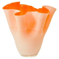 Italian Murano Style Vase Orange Freeform Handkerchief 1970s