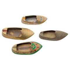 Vintage Brass Etched Aladdin Middle Eastern Slipper Shoe Ashtray Set of 4