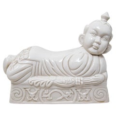 Chinesisches Kissen aus weißem Porzellan Ho Boy, Kopfstütze, um 1950