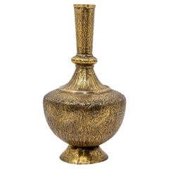 19th Century Antique Persian Brass Etched Vase with Islamic Design