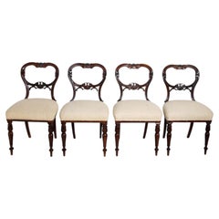 Antique Victorian Balloon Back Dining Chairs Set of 4, Mahogany, 1850