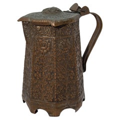 19th Century Antique Indo-Persian Copper Teapot with Floral Design