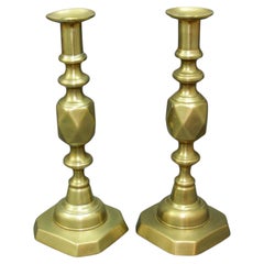 Antique English Brass Diamond Jubilee Ace of Diamonds Candlesticks A Pair 1890