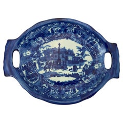 Vintage Victoria Ware Ironstone Flow Blau und Weiß Servierplatte mit Griffen