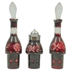 Bohemian Hand Cut Ruby Red Cut Crystal Condiment Cruet Set