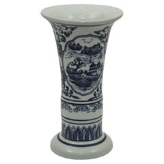 Chinese Blue and White Porcelain Flower Drum Vase, Meissen Style, 1950