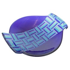 Vintage Postmodern Blue Fused Art Glass Sculptural Bowl, circa 1980