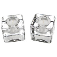 Bougeoir de bougie cubique de glace en cristal Orrefors Suède Goran Warff 1980