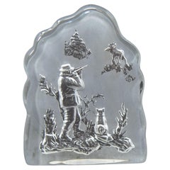 Vintage Nybro Sweden Hunter and Moose Large Crystal Art Glass Paperweight