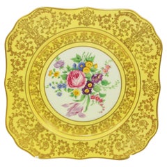 Antique Hutschenreuther Selb Bavaria Fine China Square Plate Floral Yellow Gold