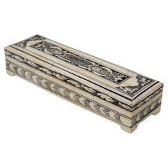 Morisco Islámico Mughal Raj Decorativo Vizagapatam Hueso Tallado Joyero India