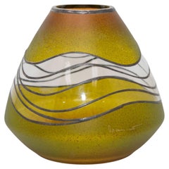 Art Nouveau Vlasta Vobornikova  Bohemia Art Glass Green and Gold Vase Signed