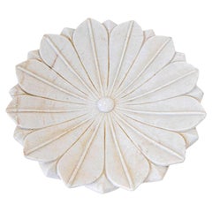 Large Indian Hand-Carved White Marble Lotus Flower Centerpiece Bowl, 1960s