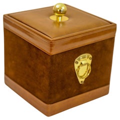 Georges Briard Ice Bucket Brown Suede Square with Brass Vintage 1950s