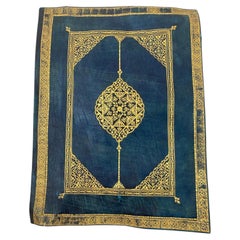 Padfolio marocain vintage en cuir gaufré bleu et or