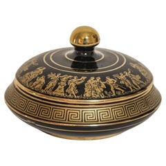 Vaso in porcellana nera e oro 24 carati con coperchio Made in Greece di Spyropoulos anni '60