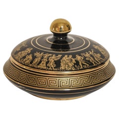 Vaso in porcellana nera e oro 24 carati con coperchio Made in Greece di Spyropoulos anni '60