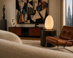 Oversized Vetri Murano White Swirl Glass Egg Table or Floor Lamp, 1970s