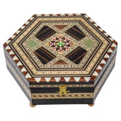 Mosaic Marquetry Moorish Octagonal Footed Music Box Granada Spain 1950